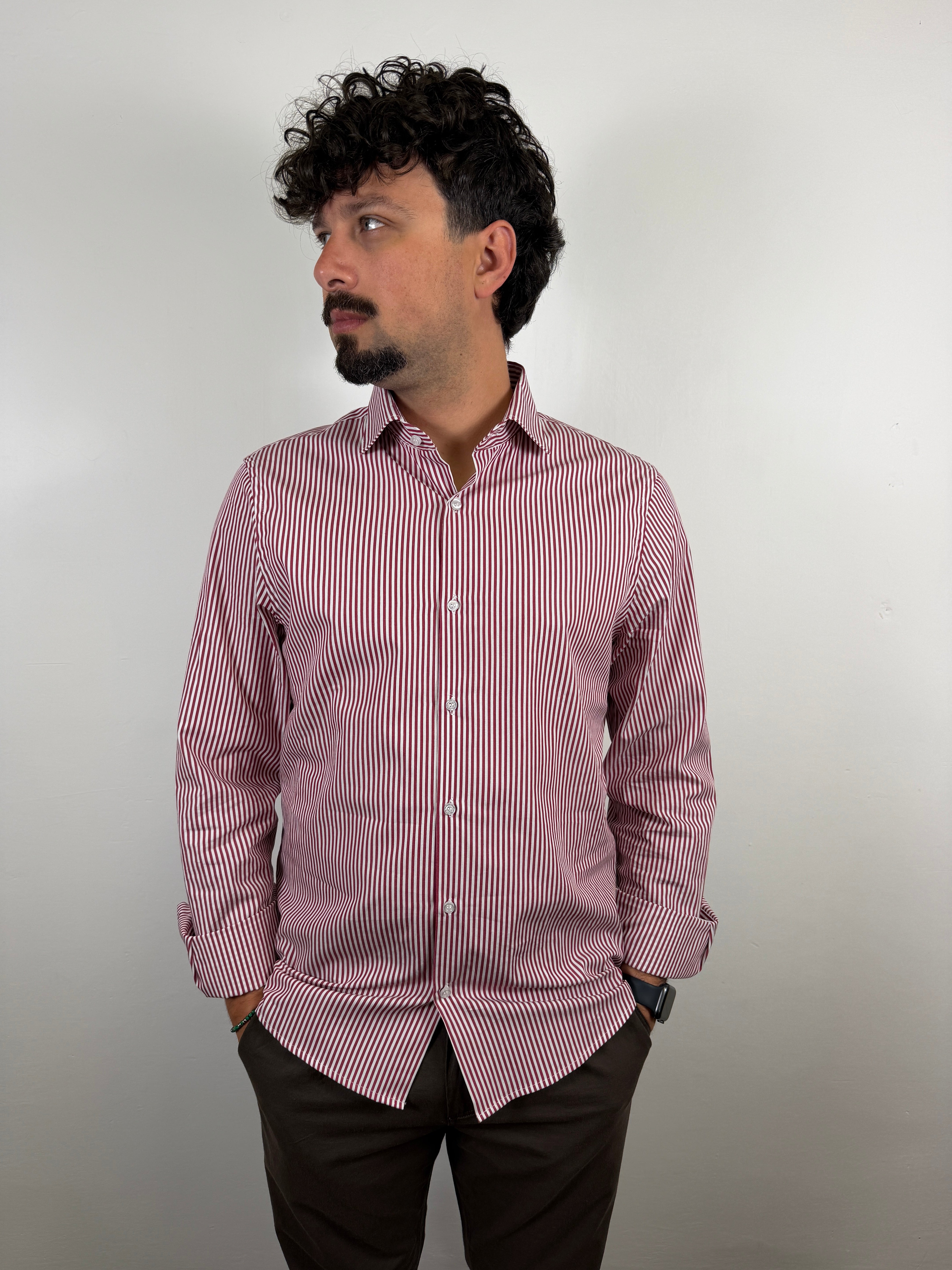 CAMICIA COLLO FRANCESE RIGHE WHY NOT BRAND BIANCO BORDEAUX