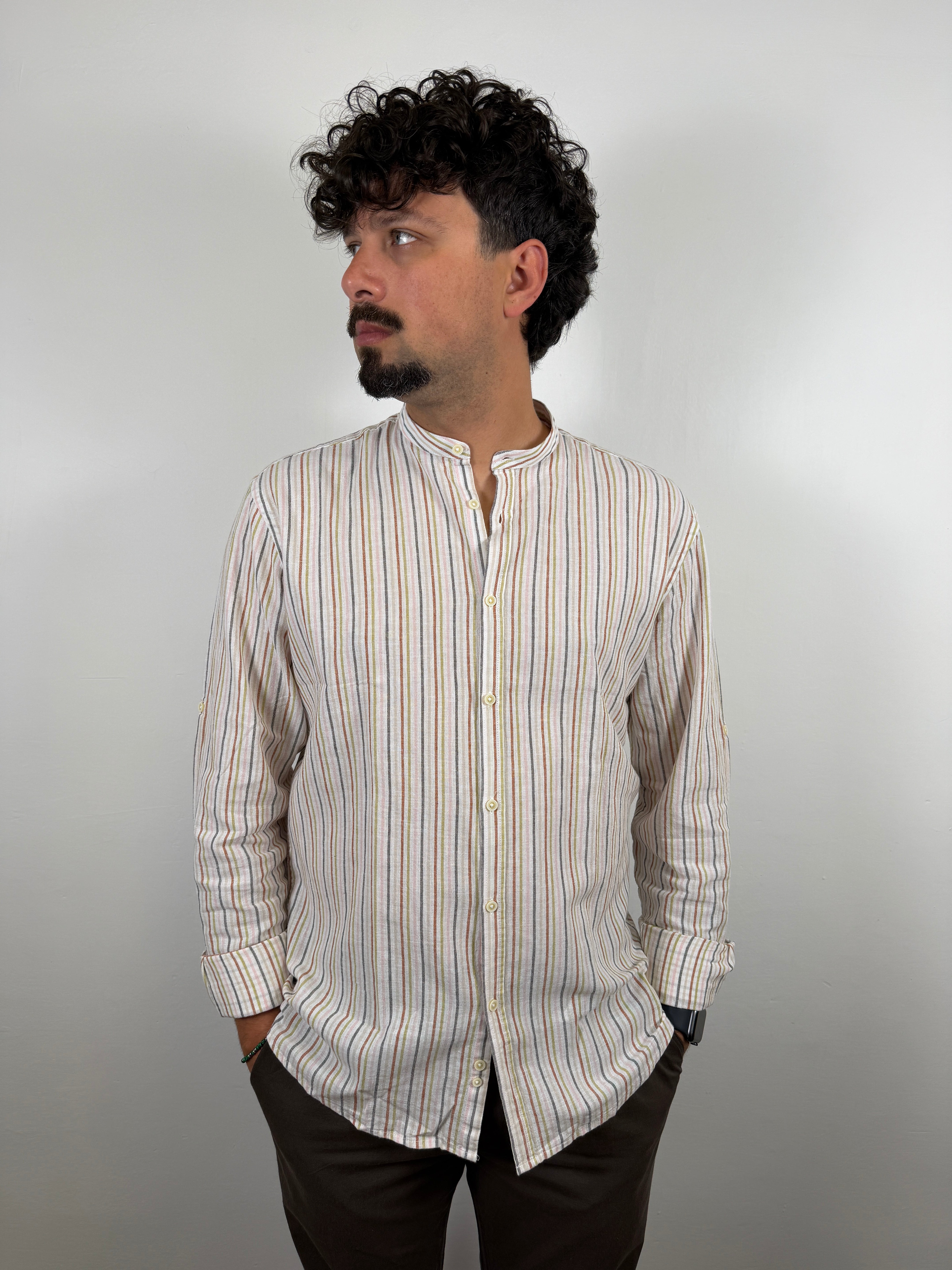 CAMICIA COLLO COREANO RIGHE OVER-D BEIGE