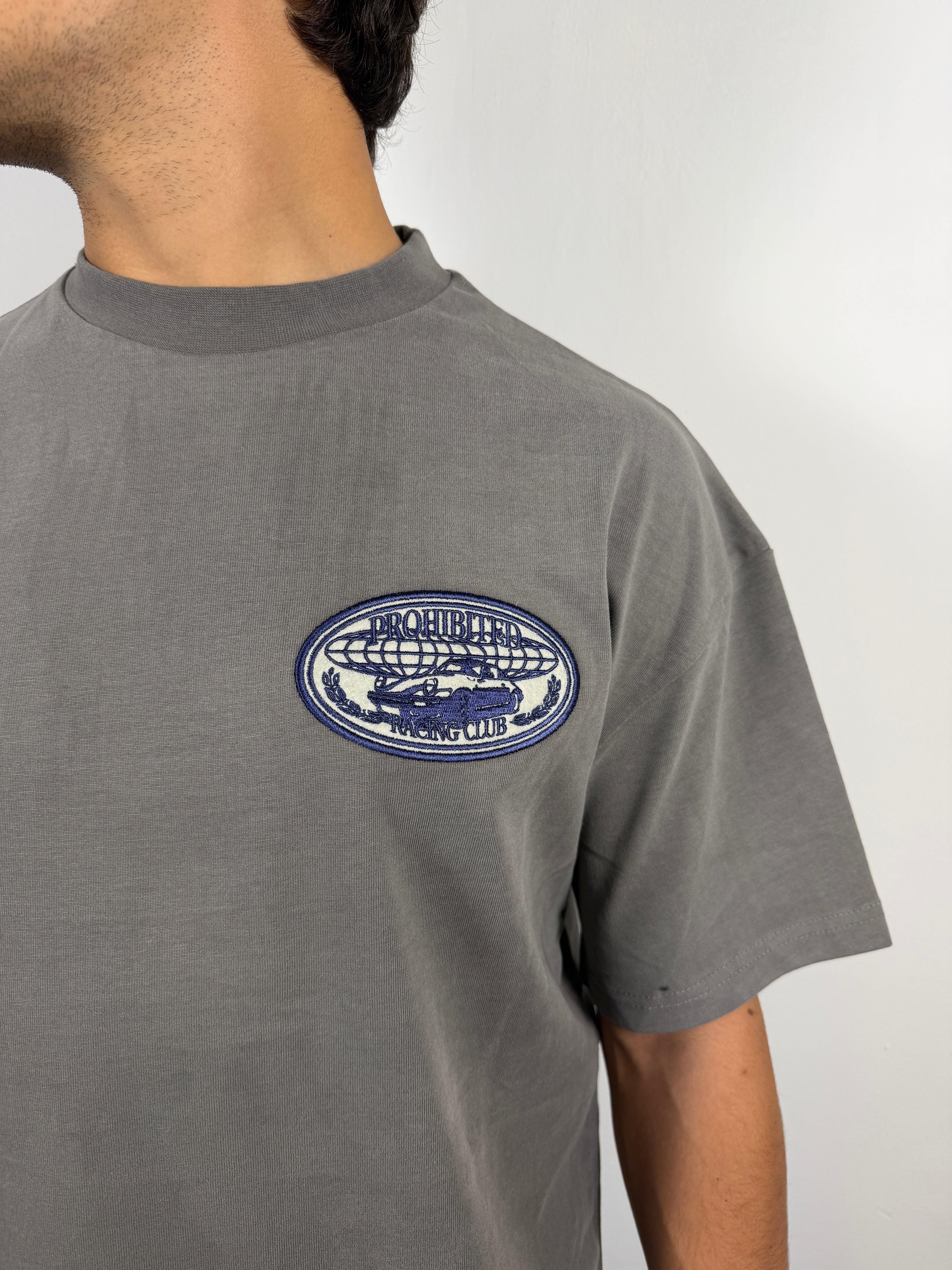 T-SHIRT RACECORE PROHIBITED GRIGIA