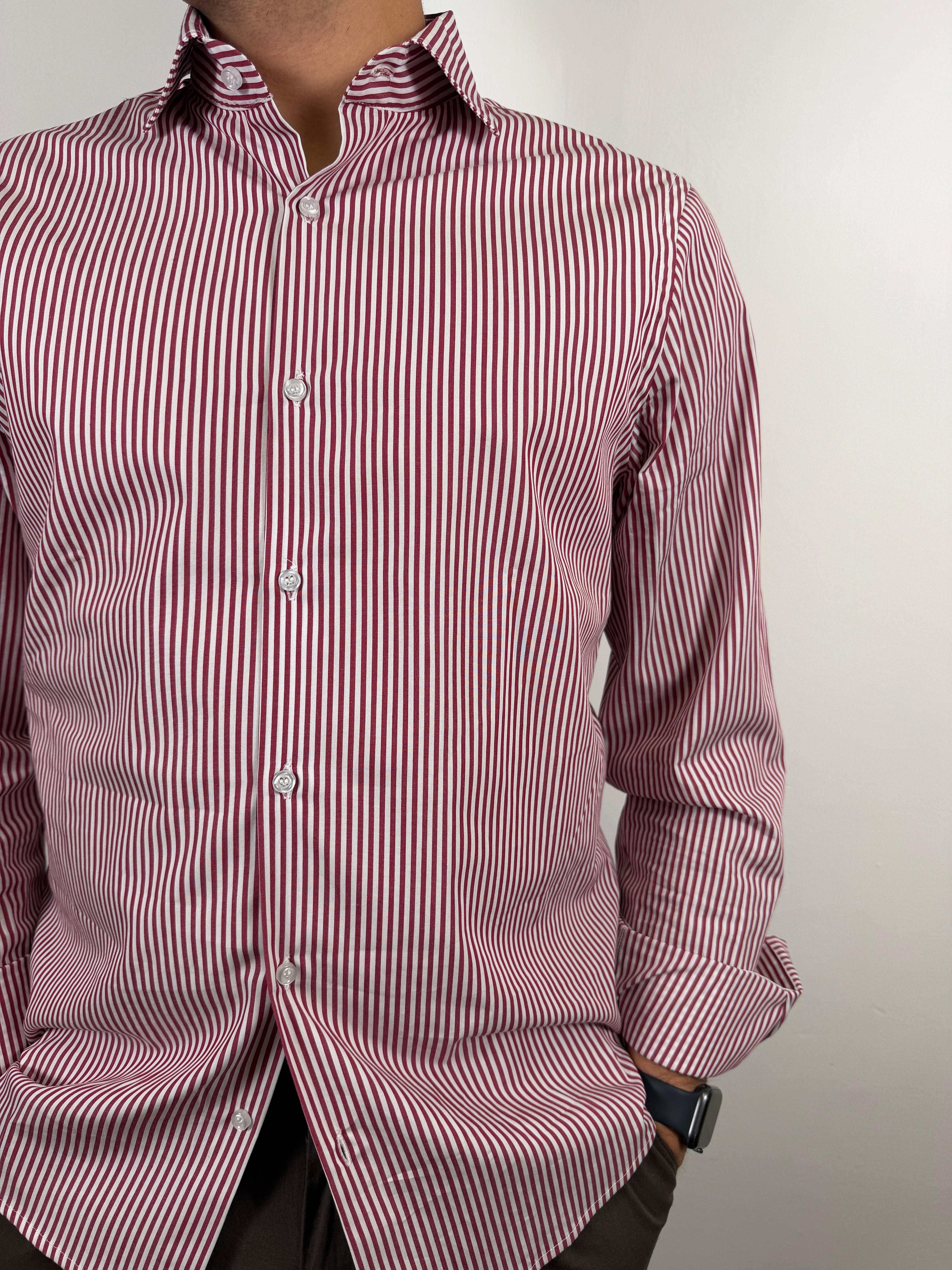 CAMICIA COLLO FRANCESE RIGHE WHY NOT BRAND BIANCO BORDEAUX