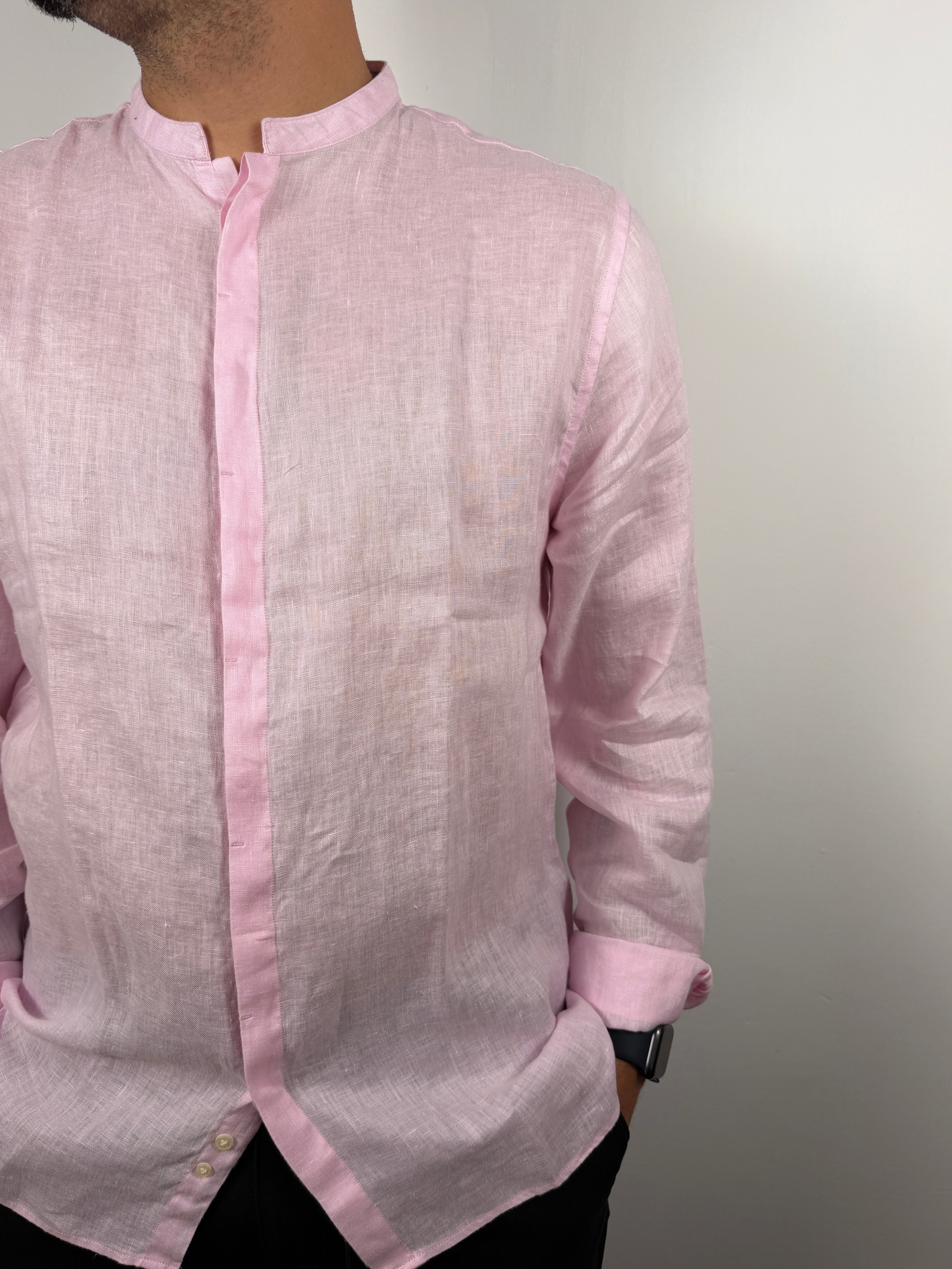 CAMICIA LINO COLLO COREANA BERNA ROSA
