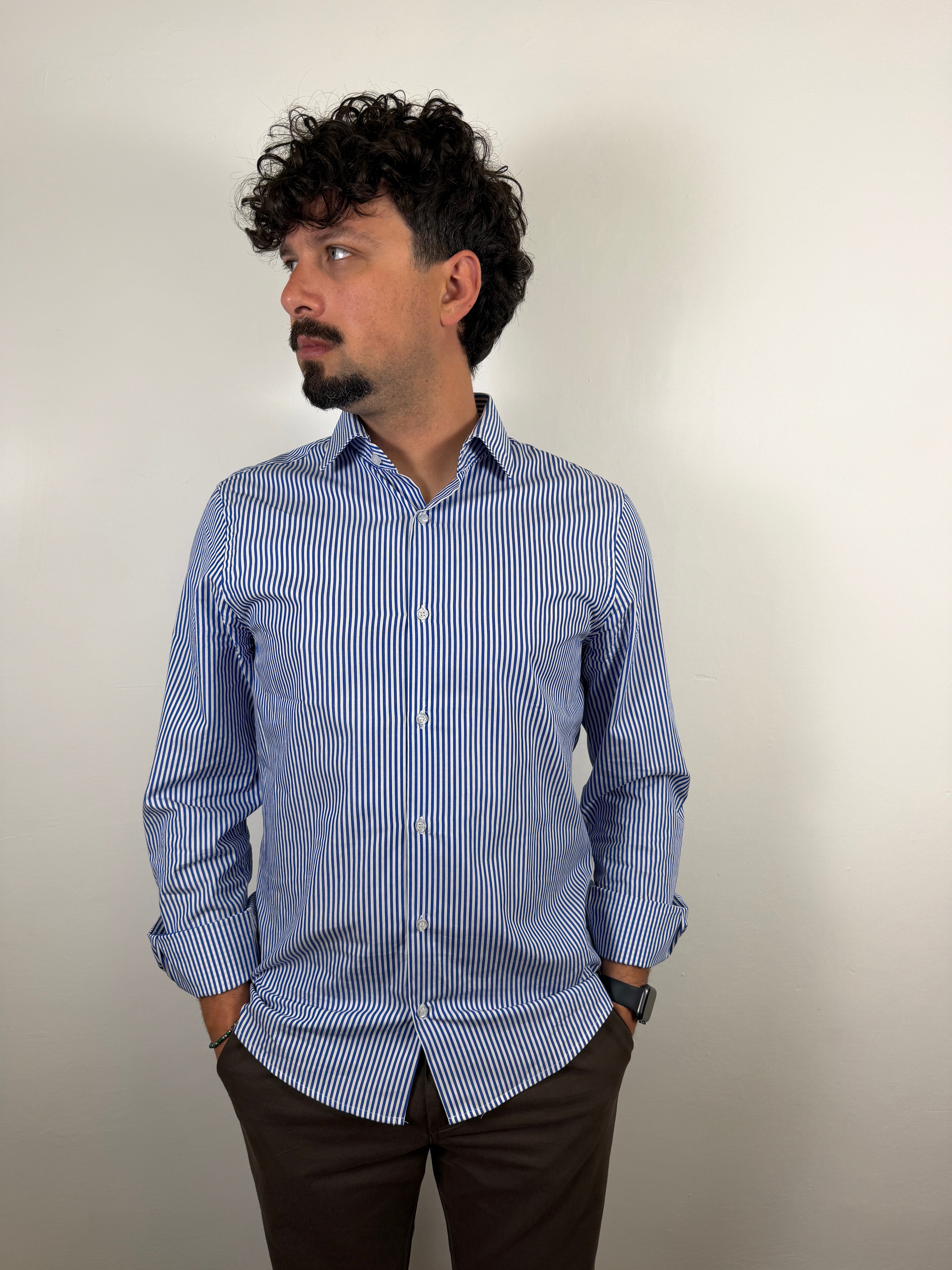 CAMICIA COLLO FRANCESE RIGHE WHY NOT BRAND BIANCO BLU
