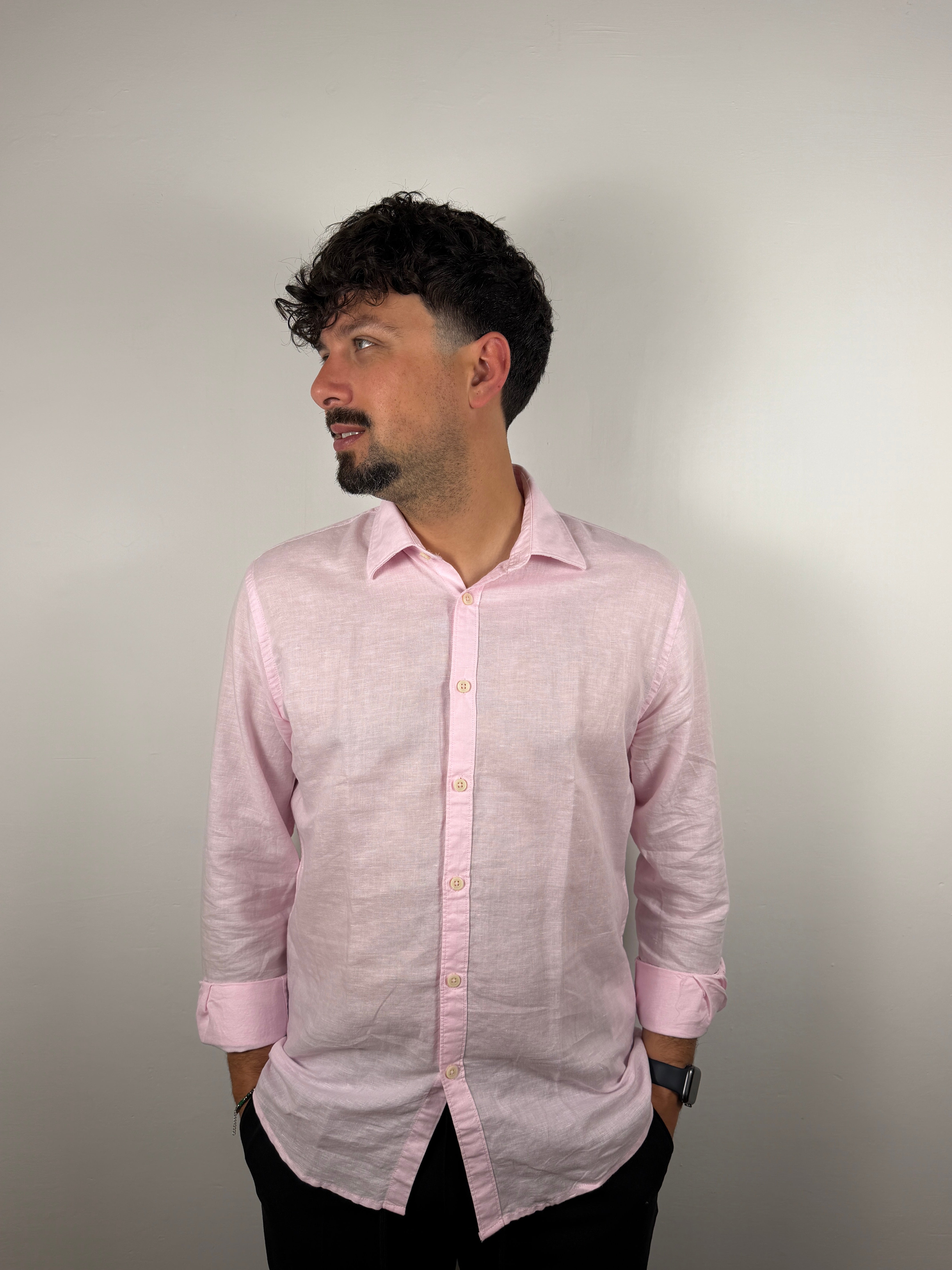 CAMICIA COLLO FRANCESE MISTO LINO BL11 ROSA