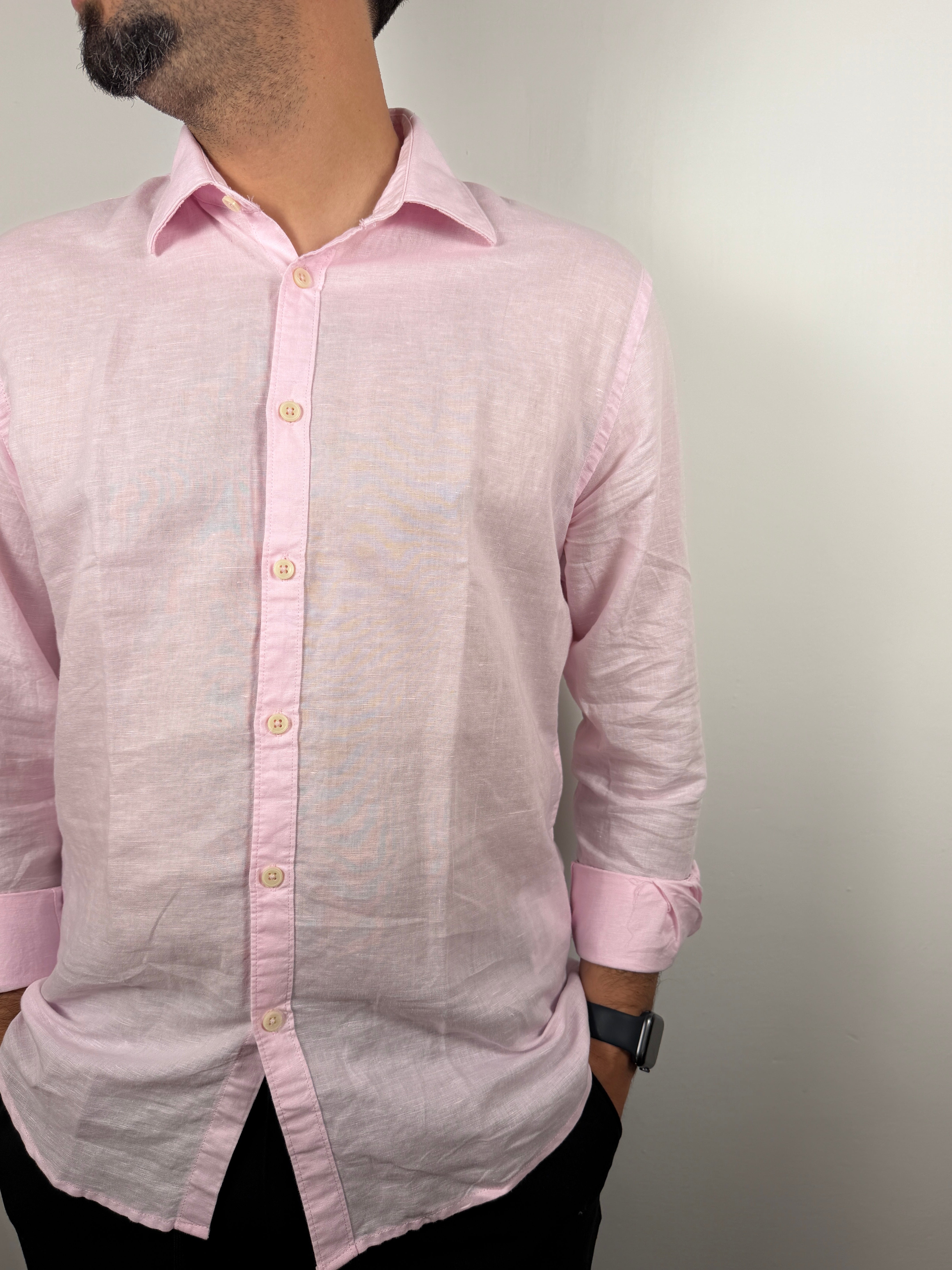CAMICIA COLLO FRANCESE MISTO LINO BL11 ROSA