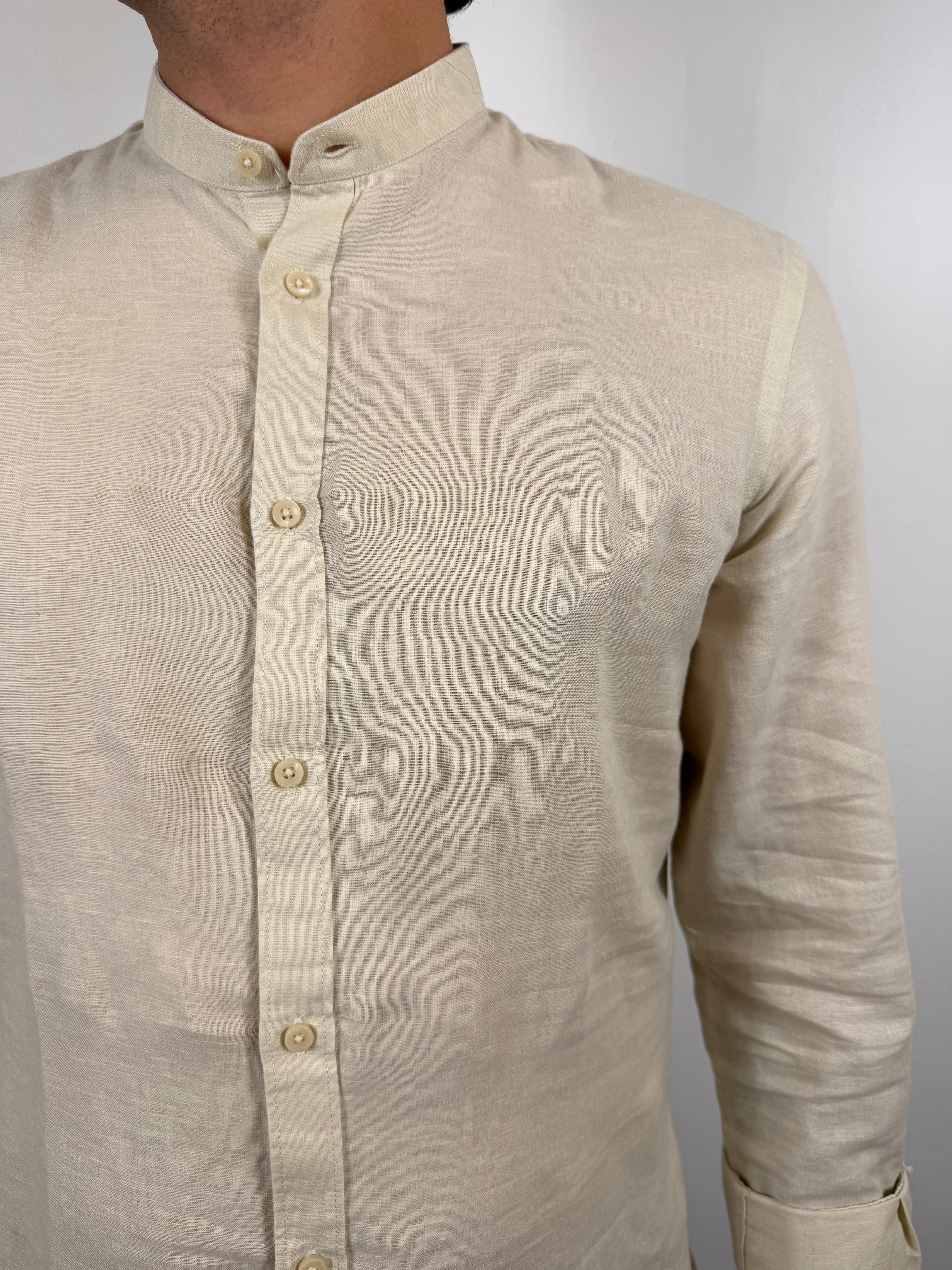 CAMICIA COLLO COREANO MISTO LINO OVER D BEIGE