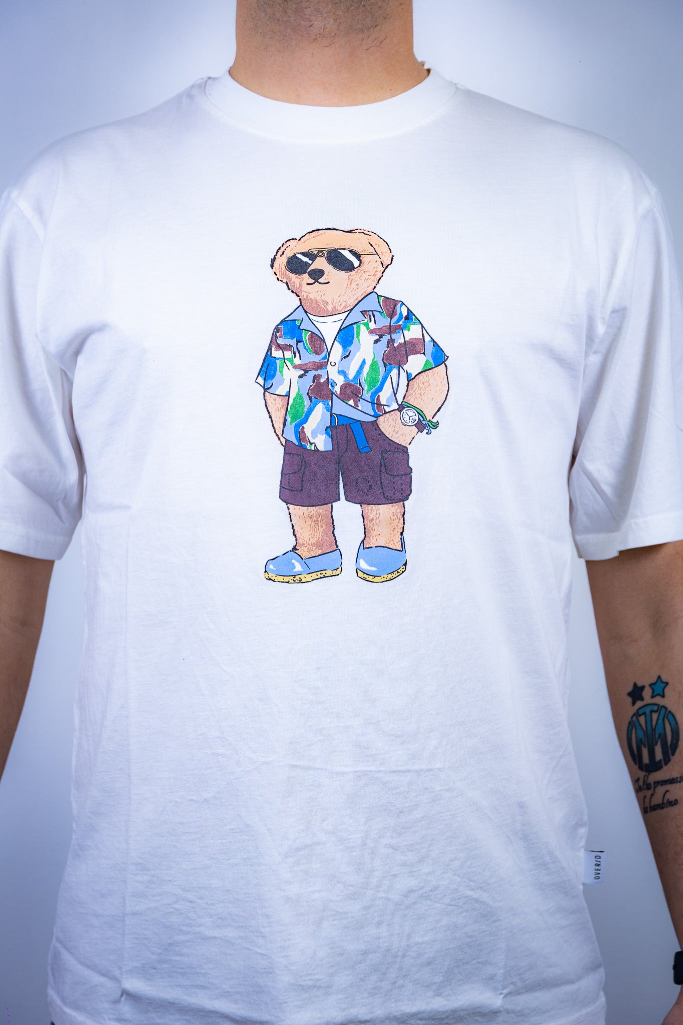 T-SHIRT STAMPA ORSETTO OVER-D PANNA