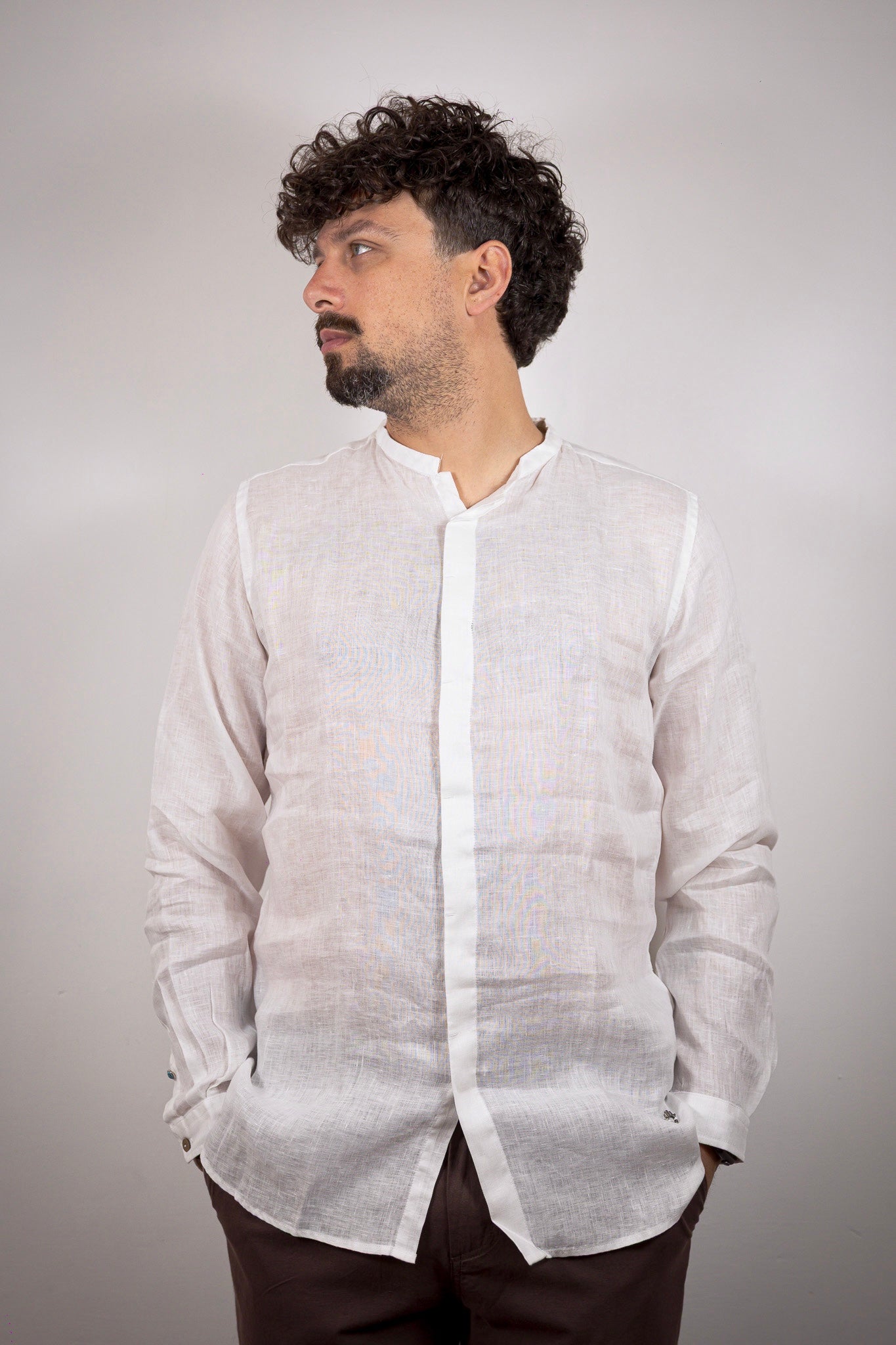 CAMICIA LINO COLLO COREANO BERNA BIANCA