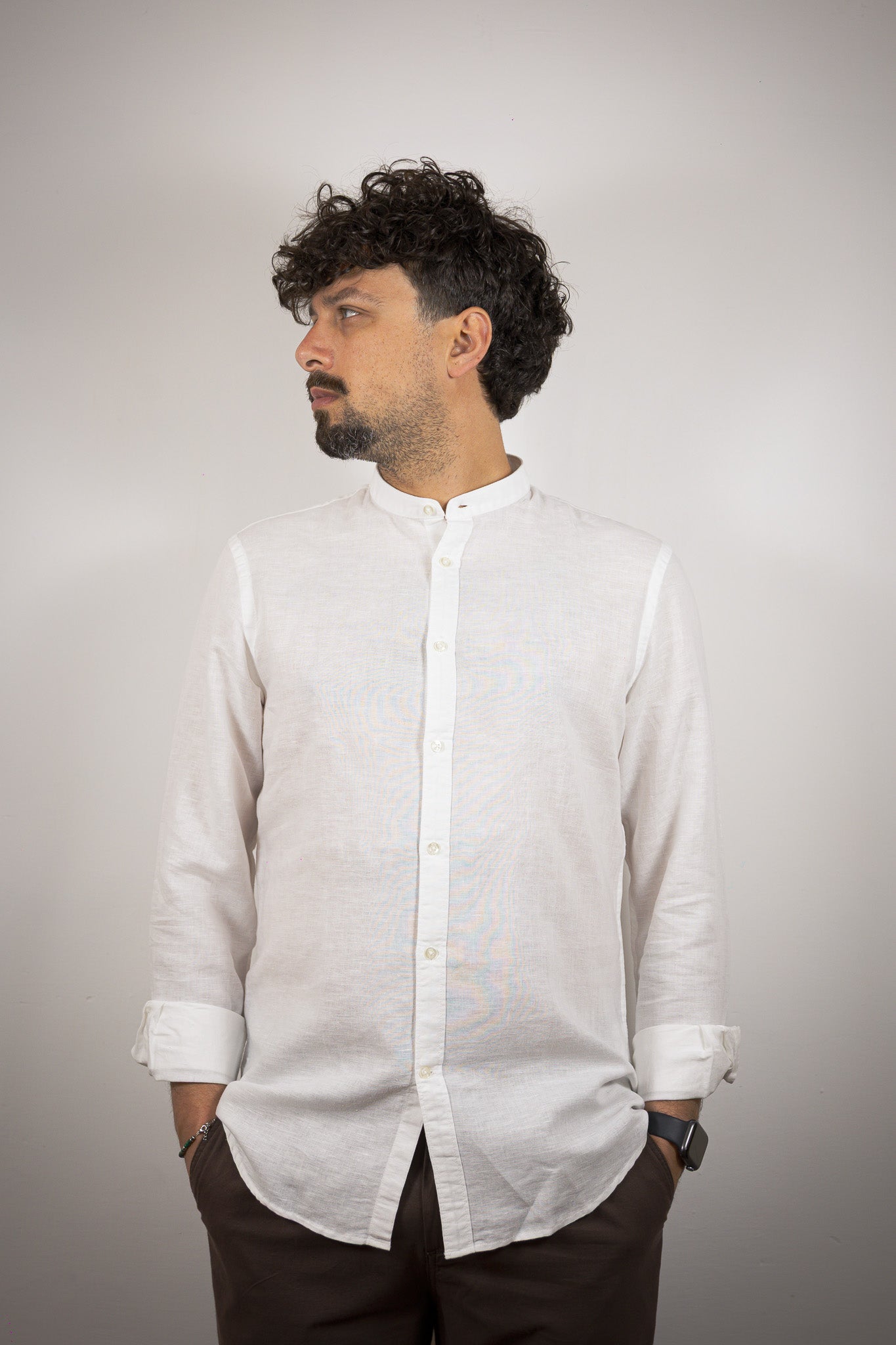 CAMICIA COLLO COREANO MISTO LINO OVER D BIANCA