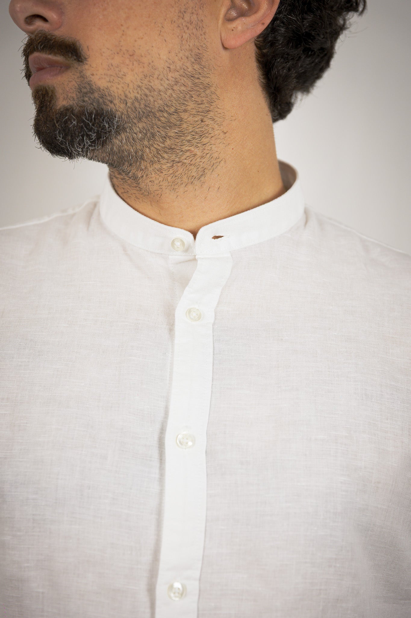 CAMICIA COLLO COREANO MISTO LINO OVER D BIANCA