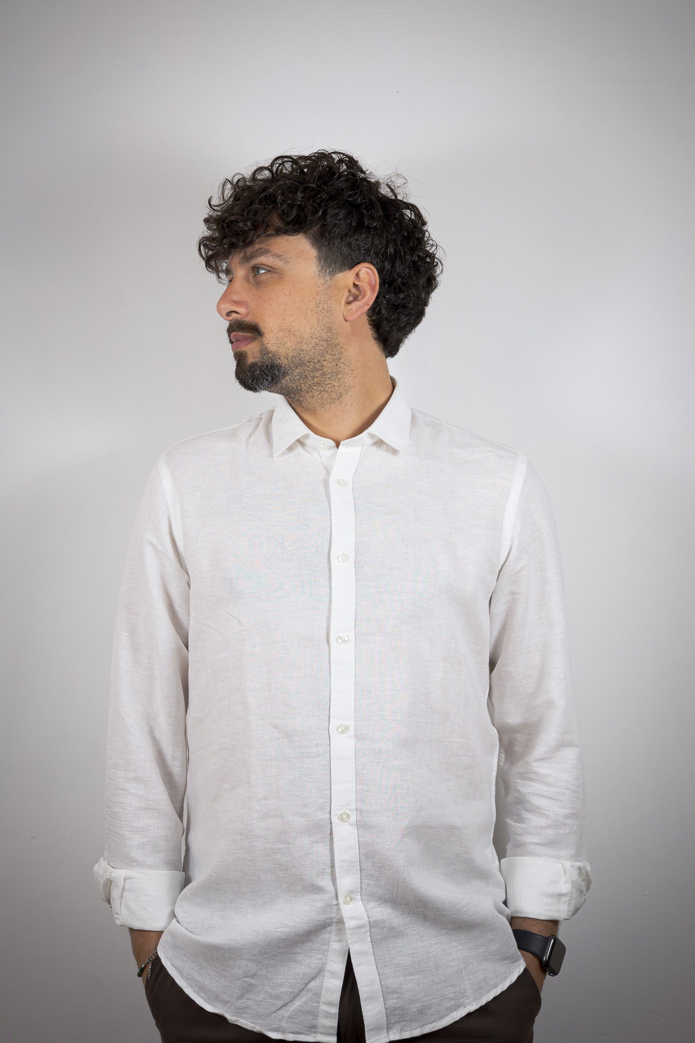 CAMICIA COLLO FRANCESE MISTO LINO OVER D BIANCA