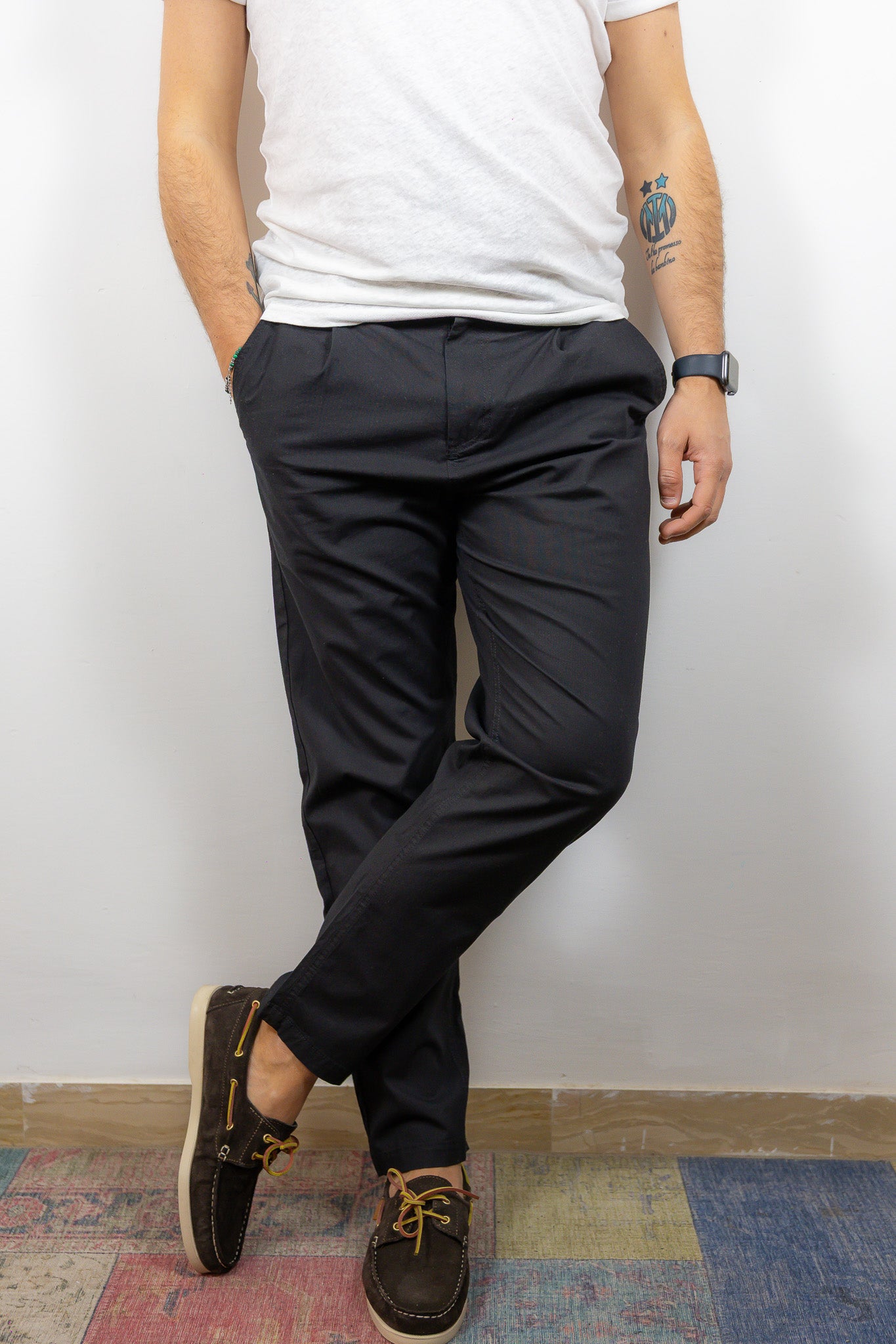 PANTALONE CROPPED MISTO LINO BERNA NERO