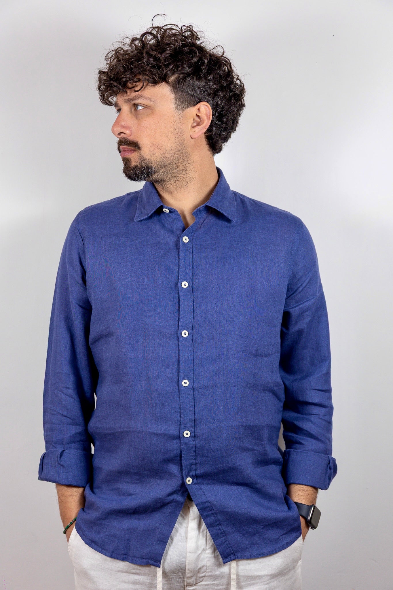 CAMICIA COLLO FRANCESE LINO BL11 BLU