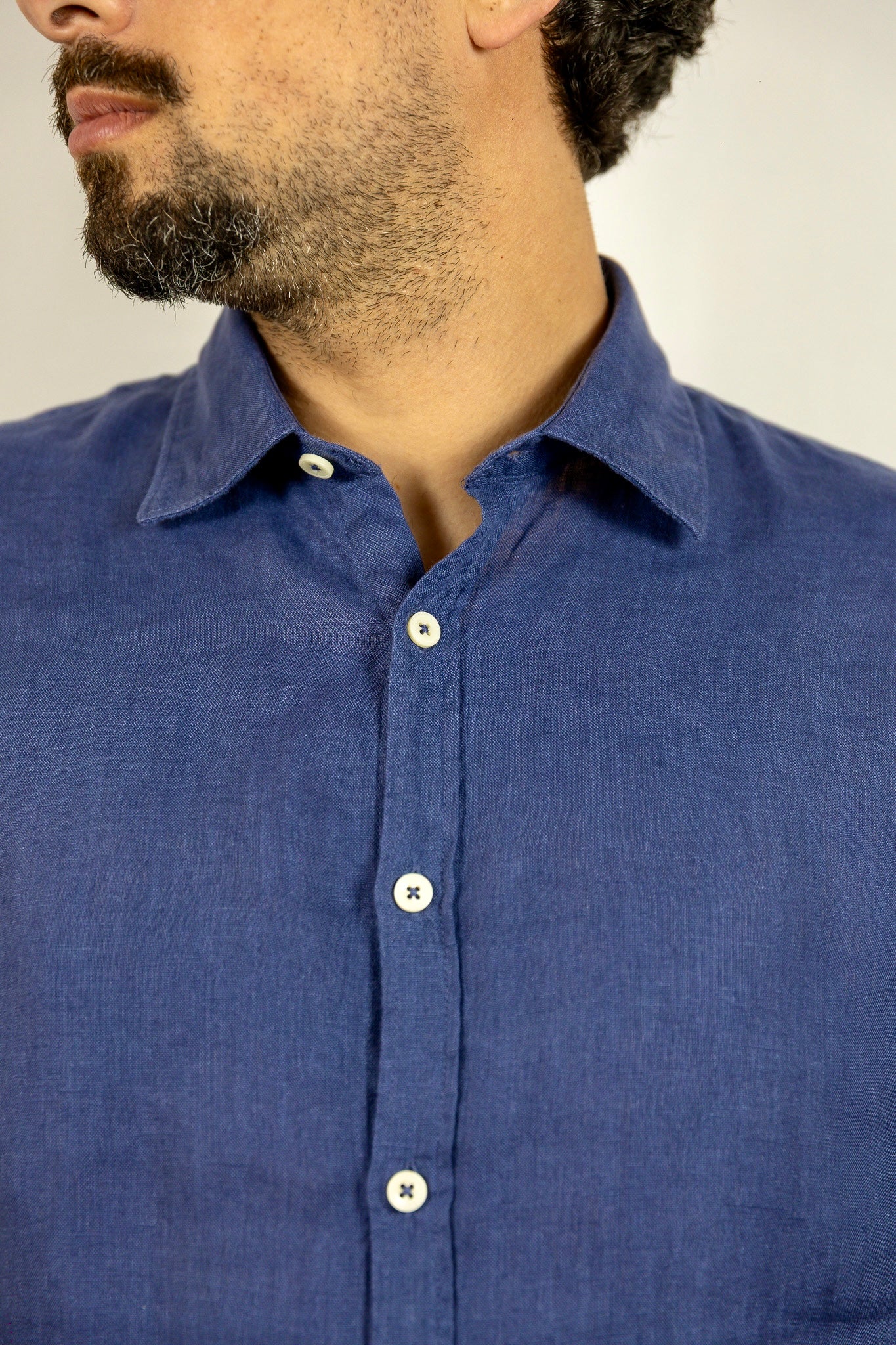 CAMICIA COLLO FRANCESE LINO BL11 BLU