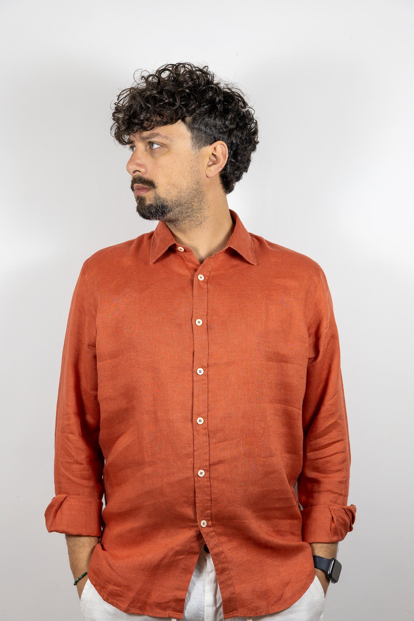 CAMICIA COLLO FRANCESE LINO BL11 MATTONE