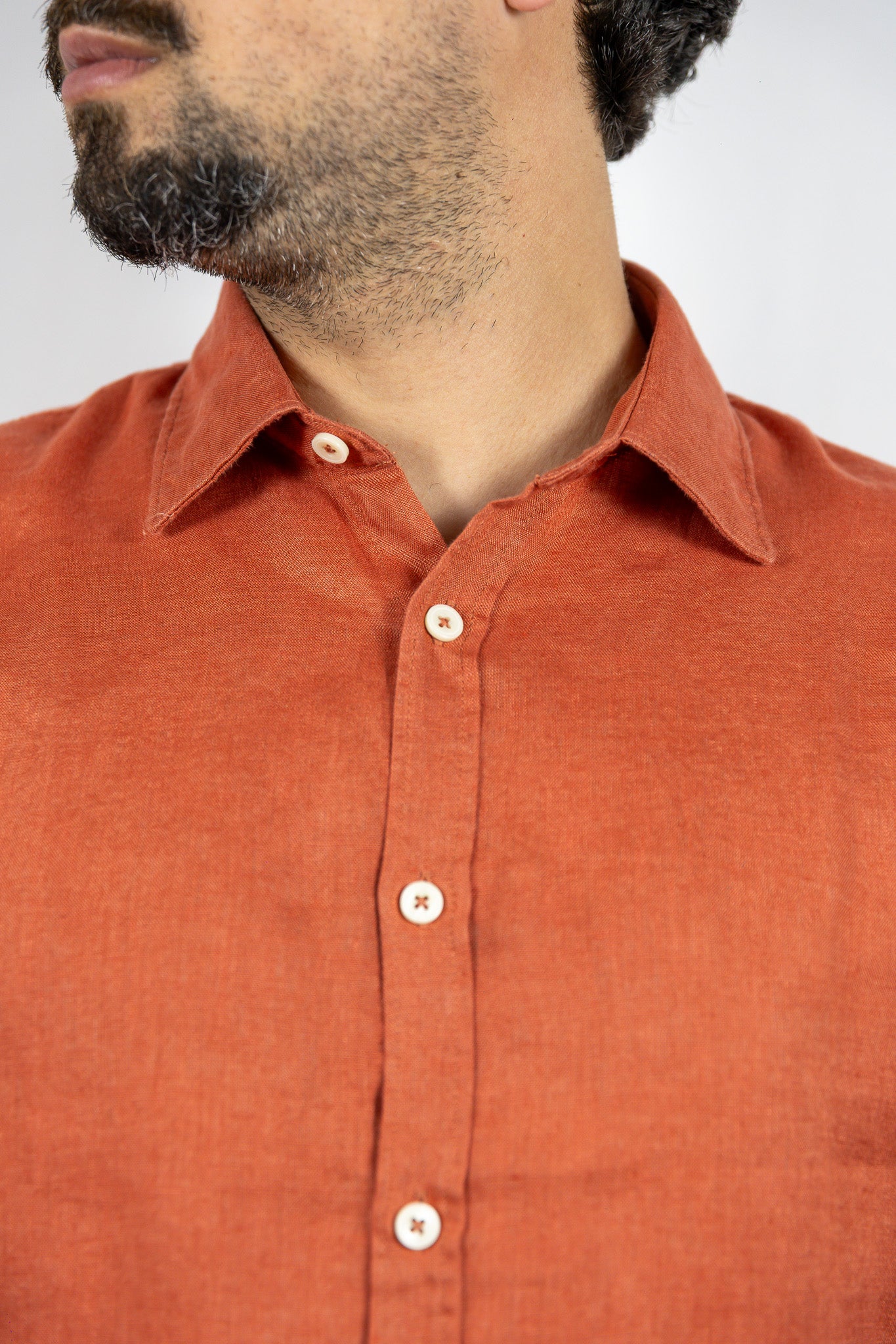 CAMICIA COLLO FRANCESE LINO BL11 MATTONE