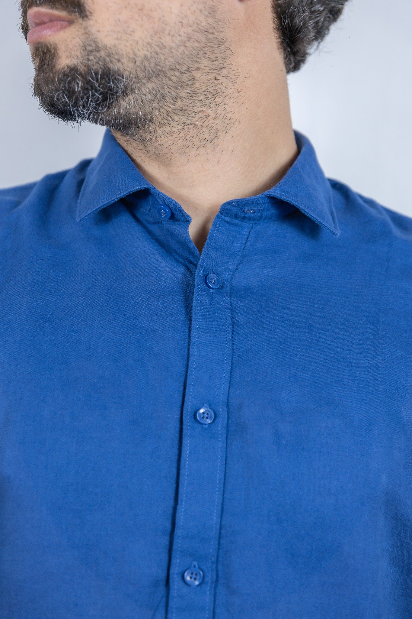 CAMICIA COLLO FRANCESE MISTO LINO OVER D BLU